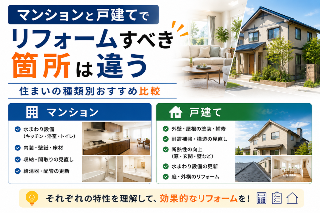 マンションと戸建てでリフォームすべき箇所は違う｜住まいの種類別おすすめ比較