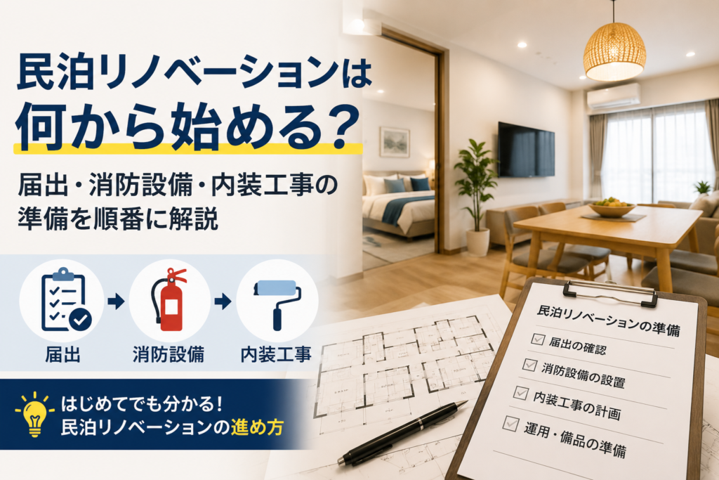 民泊リノベーションは何から始める？届出・消防設備・内装工事の準備を順番に解説